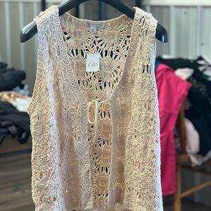 Cato BOHO Beige Crochet Lace Tank Top